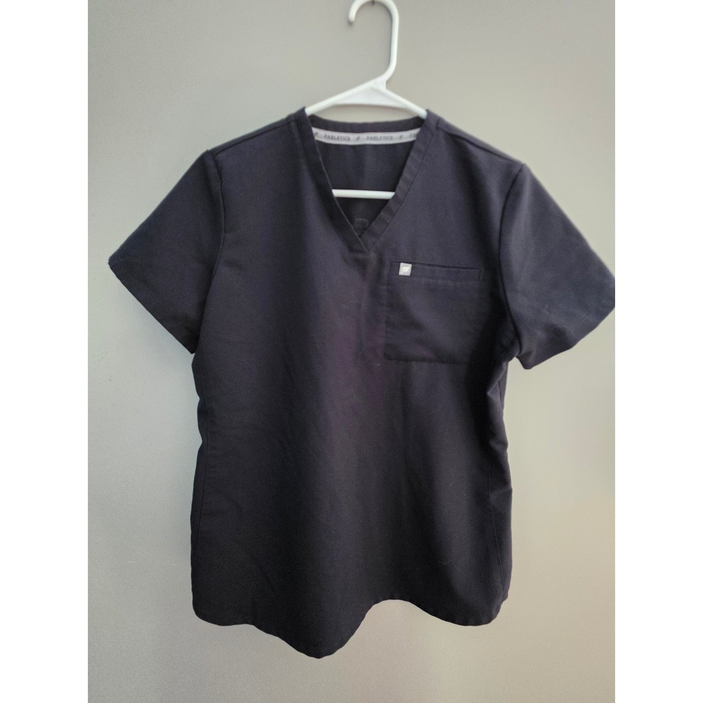 Fabletics Womens Black V-Neck Scrub Top Short Sleeve Pocket Small